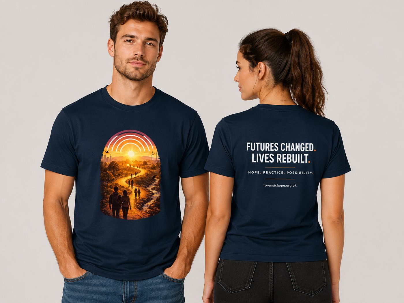 CFH Limited Edition Premium T-Shirt, Navy Blue — modelled front and back